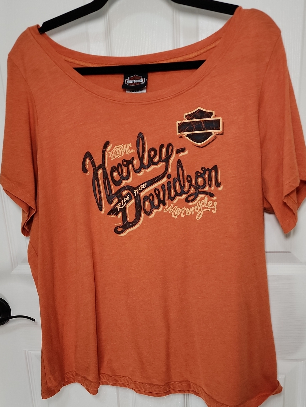 Harley-Davidson Women's Orange Graphic Tee with Black Logo